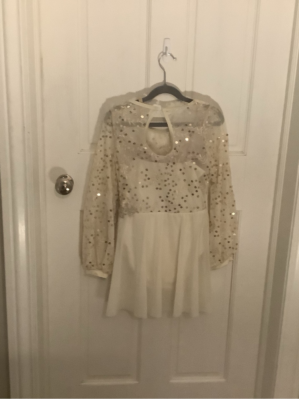 Girls Cream Sequin Party Dress with Long Sheer Sleeves